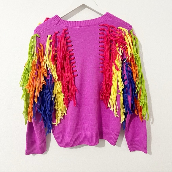 Queen of Sparkles Rainbow Fringe Sweater Size Medium M - Picture 6 of 8